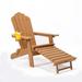 Tale Folding Adirondack Chair with Pullout Ottoman with Cup Holder Oversized Poly Lumber for Patio Deck Garden Backyard Furniture Brown