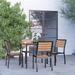 Merrick Lane Five Piece Faux Teak Patio Dining Set for Indoor and Outdoor Use- 35 Square Table and 4 Armless Stacking Club Chairs