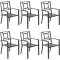 YODOLLA Set of 6 Outdoor Patio Dining Chairs Arm Chairs with Heavy-Duty Metal Frame for Poolside Backyard Balcony Garden Porch Black