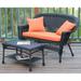 Jeco Wicker Patio Love Seat and Coffee Table Set in Black without Cushion
