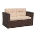 Patio Outdoor Loveseat All Weather Wicker Rattan Furniture Sofa Corner Chair with Beige Cushions Additional Seats for Sectional Sofa Set Espresso Brown