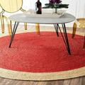 AVG Hand Braided Round Rugs Farmhouse Rugs for Living Area Rug for Bedroom Kitchen Living Room Indoor Outdoor Rug Carpet 3 Square Feet (36x36 Inch) (Red+Beige Border)