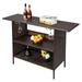 Wicker Bar Counter Table SYNGAR Outdoor PE Rattan Patio Bar Table with Space Saving Storage Shelves & 2 Stainless Steel Cup Holder Patio Wicker Bar Counter for Party Backyard Poolside Brown D627