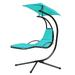 Patiojoy Outdoor Hanging Chaise Lounge Chair Floating Chaise Swing Lounger w/Canopy & Cushion Turquoise