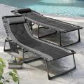 Devoko Patio Metal Lounge Chairs Folding Adjustable Chaise Chair with Side Bag Gray