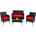 FDW 4 Pieces Outdoor Patio Furniture Sets Rattan Chair Wicker Red