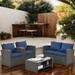 4 Piece Outdoor Patio Furniture Sets All Weather Outdoor Sofa PE Garden Furniture Wicker Rattan Patio Conversation Set with Coffee Table Gray Cushions