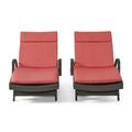 GDF Studio Olivia Outdoor Wicker Adjustable Chaise Lounges with Cushion Set of 2 Multibrown and Red