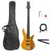 Hassch Electric Bass Guitar Kit Full Size 5 String Basswood Guitar Bag Amp Cord Transparent Yellow