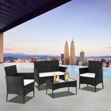 4 Piece Outdoor Patio Furniture Sets Wicker Ratten Sectional Sofa with Seat Cushions Garden Lawn Pool Backyard Outdoor Conversation Sofa Set with Tempered Glass Tabletop (Black) S10232