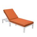 LeisureMod Chelsea Modern White Aluminum Outdoor Chaise Lounge Chair with Orange Cushions