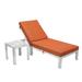 LeisureMod Chelsea Modern Weathered Grey Aluminum Outdoor Chaise Lounge Chair With Side Table & Orange Cushions