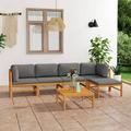 Anself 6 Piece Patio Lounge Set Dark Gray Cushioned 2 Corner Sofas with 2 Middle Sofas Footrest and Table Teak Wood Conversation Set Sectional Outdoor Furniture for Patio Backyard Patio Balcony