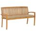 Carevas Stacking Patio Bench with Cushion 62.6 Solid Teak Wood