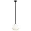 1 Light Contemporary Large Bell Shade Pendant Light Fixture with Clear Glass-Olde Bronze Finish-Satin Etched Cased Opal Glass Color Bailey Street Home