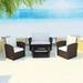 Dcenta 4 Piece Outdoor Conversation Set Cushioned 2-Seater Sofa with 2 Armchairs and Coffee Table Sectional Sofa Set Brown Poly Rattan Garden Patio Pool Backyard Balcony Lawn Furniture