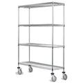 12 Deep x 72 Wide x 60 High 4 Tier Stainless Steel Wire Mobile Shelving Unit with 1200 lb Capacity