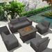 Gotland 7 Pieces Outdoor Higher Density Sponge PE Rattan Wicker Patio Furniture Set with Fire Pit Table