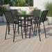 BizChair Outdoor Dining Set - 4-Person Bistro Set - Outdoor Glass Bar Table with Black All-Weather Patio Stools