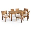 GDF Studio Zeila Outdoor Acacia Wood 7 Piece Expandable Dining Set Sandblasted Natural and Beige