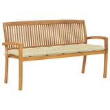 vidaXL Outdoor Patio Bench Stacking Patio Bench with Cushion Solid Wood Teak