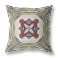 HomeRoots 411718 28 in. Geo Tribal Indoor & Outdoor Throw Pillow Muted Green Cream & Magenta