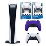 Sony Playstation 5 Digital with Extra Controller and Dual FPS Grip Kit Bundle - Galactic Purple