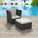 Dcenta Patio Garden Chair with Stool and Removable Cushions Set Black Poly Rattan Armrest Chair and Footrest Outdoor Balcony Backyard Furniture