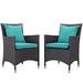 Modern Contemporary Urban Design Outdoor Patio Balcony Dining Chair ( Set of Two) Blue Rattan