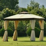 Outdoor Patio Gazebo Garden Gazebo Tent Gazebo Canopy Outdoor Canopy with Netting Outdoor Pop Up Gazebo Canopy Shelter with Mosquito Netting and Curtains for Decks Poolsides Gardens Beige