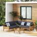 Sloane Acacia Wood Outdoor 5 Seater Sectional Chat Set with Cushions Teak and Dark Gray