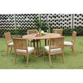 Teak Dining Set: 6 Seater 7 Pc: 60 Round Dining Table And 6 Arbor Stacking Armless Chairs Outdoor Patio Grade-A Teak Wood WholesaleTeak #WMDSAB56