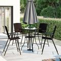 uhomepro 5 Pieces Patio High Top Dining Set Outdoor Rattan Chairs W/ Umbrella Hole 4 Foldable Chairs