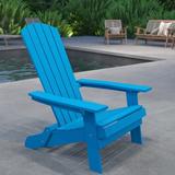 Merrick Lane Poly Resin Folding Adirondack Lounge Chair - All-Weather Indoor/Outdoor Patio Chair in Blue
