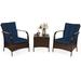 3 PCS Patio Rattan Furniture Set Coffee Table & 2 Rattan Chair with Cushions