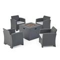 GDF Studio Shalett Outdoor Faux Wicker Club Chair and Fire Pit Set 5 Piece Charcoal Light Gray and Dark Gray