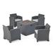 GDF Studio Shalett Outdoor Faux Wicker Club Chair and Fire Pit Set 5 Piece Charcoal Light Gray and Dark Gray