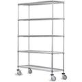 21 Deep x 54 Wide x 60 High 5 Tier Stainless Steel Wire Mobile Shelving Unit with 1200 lb Capacity