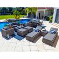 Tuscany 16-Piece Resin Wicker Outdoor Patio Furniture Combination Set with Loveseat Lounge Set Six-seat Dining Set and Chaise Lounge Set (Half-Round Gray Wicker Sunbrella Canvas Charcoal)