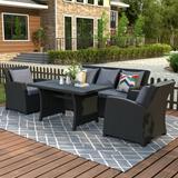 Outdoor Patio Dining Set 4 Piece Black Wicker Patio Furniture Set with Cushion W9938