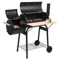 Charcoal Grill Portable Charcoal Grill and Offset Smoker Stainless Steel BBQ Smoker with Wood Shelf Thermometer Wheels Charcoal BBQ Grill for Outdoor Picnic Patio Backyard Camping JA1167