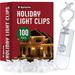 SEWANTA Holiday Light Clips [Set of 100] Christmas Light Clips for gutters and Shingles. All-Application Outdoor Light Clips Work with C7 C9 Mini Icicle Lights. No Tools Required - USA Made