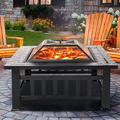 Fire Pits for Outside UHOMEPRO 32 Wood Burning Fire Pit Tables with Screen Lid Poker Outdoor Fire Pit Patio Set Backyard Patio Garden Stove Fire Pit/Ice Pit/BBQ Fire Pit Black