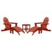 DuroGreen 5-Pc Folding Adirondack Chair Set 2 Chairs 2 Ottomans and 1 Side Table Made With All-Weather Tangentwood Oversized High End Patio Furniture No Maintenance USA Made Bright Red