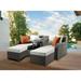 Miekor Furniture Salena Patio Sectional & 2 Ottomans (2 Pillows) in Beige Fabric & Gray Wicker Fully Assembled