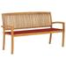 Stacking Patio Bench with Cushion 62.6 Solid Teak Wood