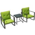 Layla 3-Piece Outdoor Cafe Bistro Furniture Set -2 Moton Chairs And A Glass Table - Green