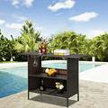 Patio Bar Counter Table with 2 Steel Cup Holder & Large Wicker Shelves for Backyard Patio Garden