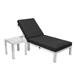 LeisureMod Chelsea Modern Weathered Grey Aluminum Outdoor Chaise Lounge Chair With Side Table & Black Cushions