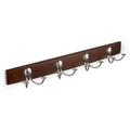 Stratford Walnut Wood 24 in. Wall Mount Rack with 4-Double Satin Nickel Hooks